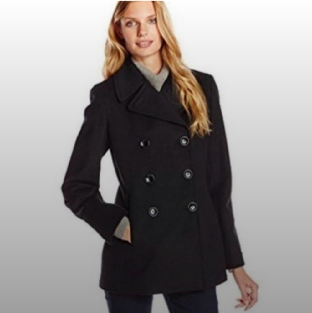 Calvin Klein Wool Blend Double Breasted Pea Coat Black Size 10
